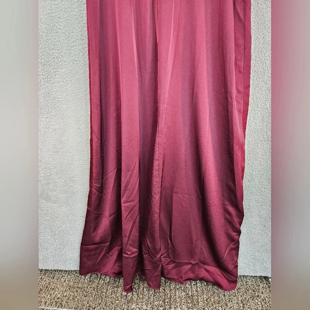 Hayley Paige Maxi Dress Womens Sz 12 Maroon Spagetti Straps Cowl Neck Front Slit